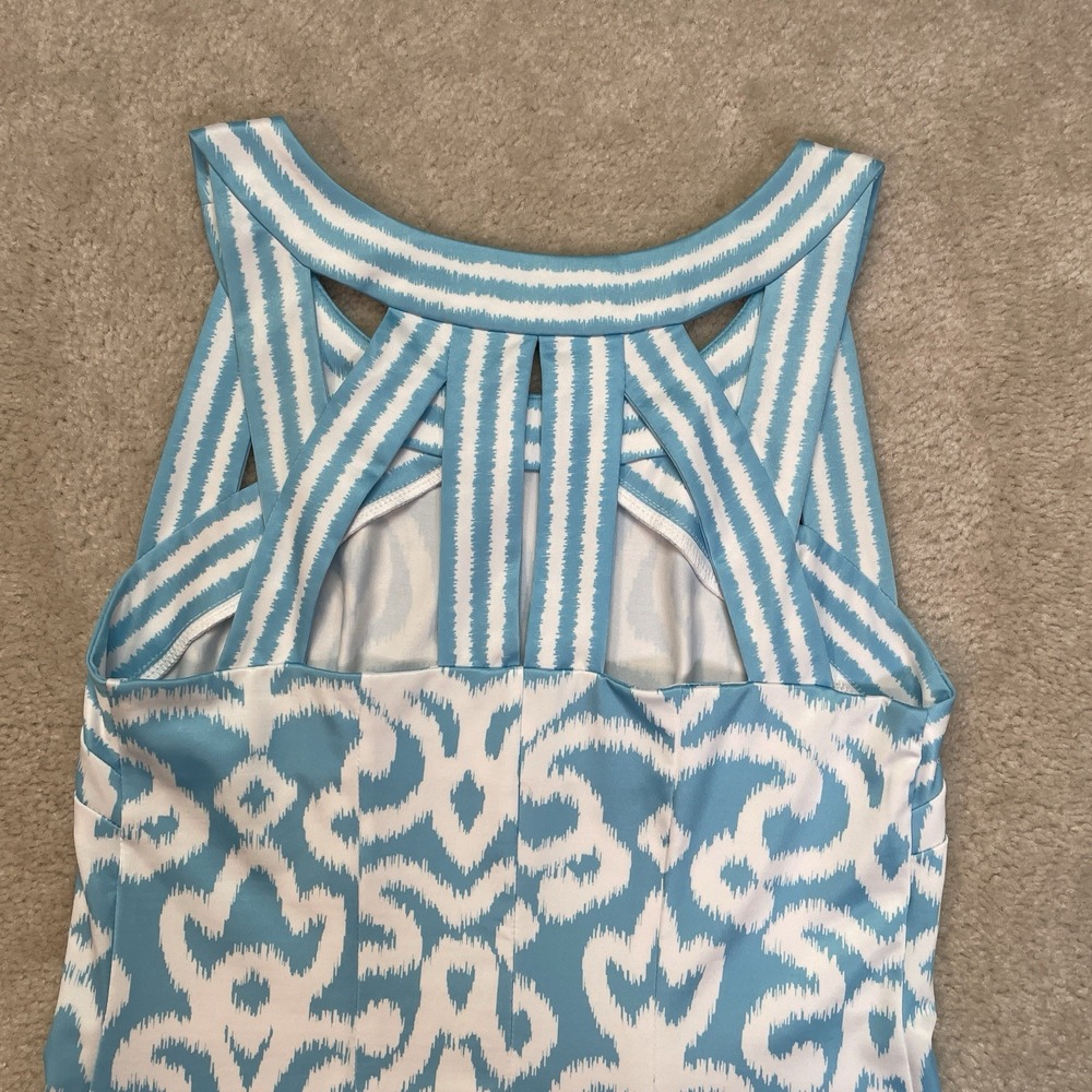 Gretchen Scott Jersey Isosceles Arabesque Dress XS Sleeveless Blue White - Picture 8 of 10